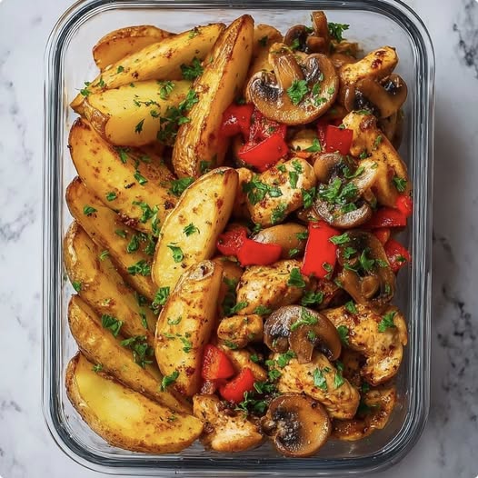 Chicken and Potato Meal Prep with Mushrooms & Bell Peppers